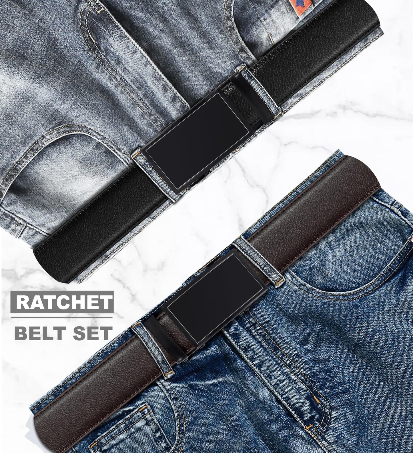 2 Pack Adjustable Ratchet Belts for Men
