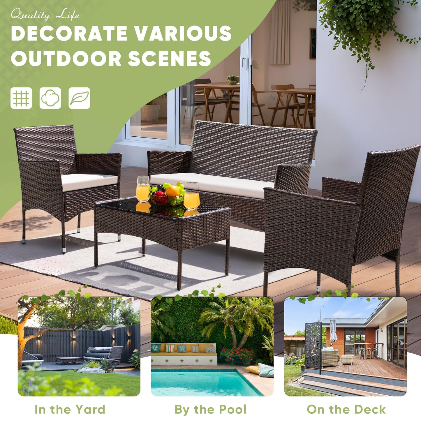 4-Piece Greesum Outdoor Wicker Conversation Set