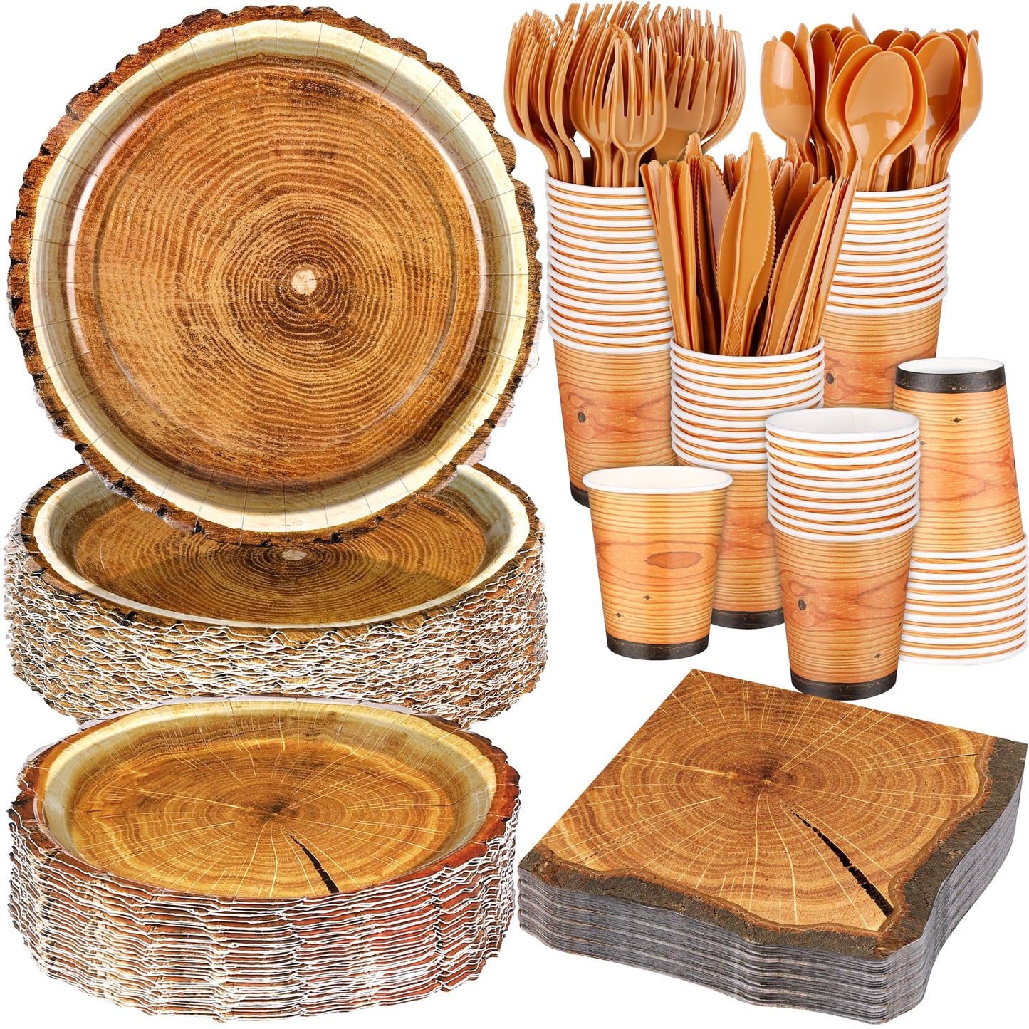Camping Wood Grain Tableware Set for 50 Guests