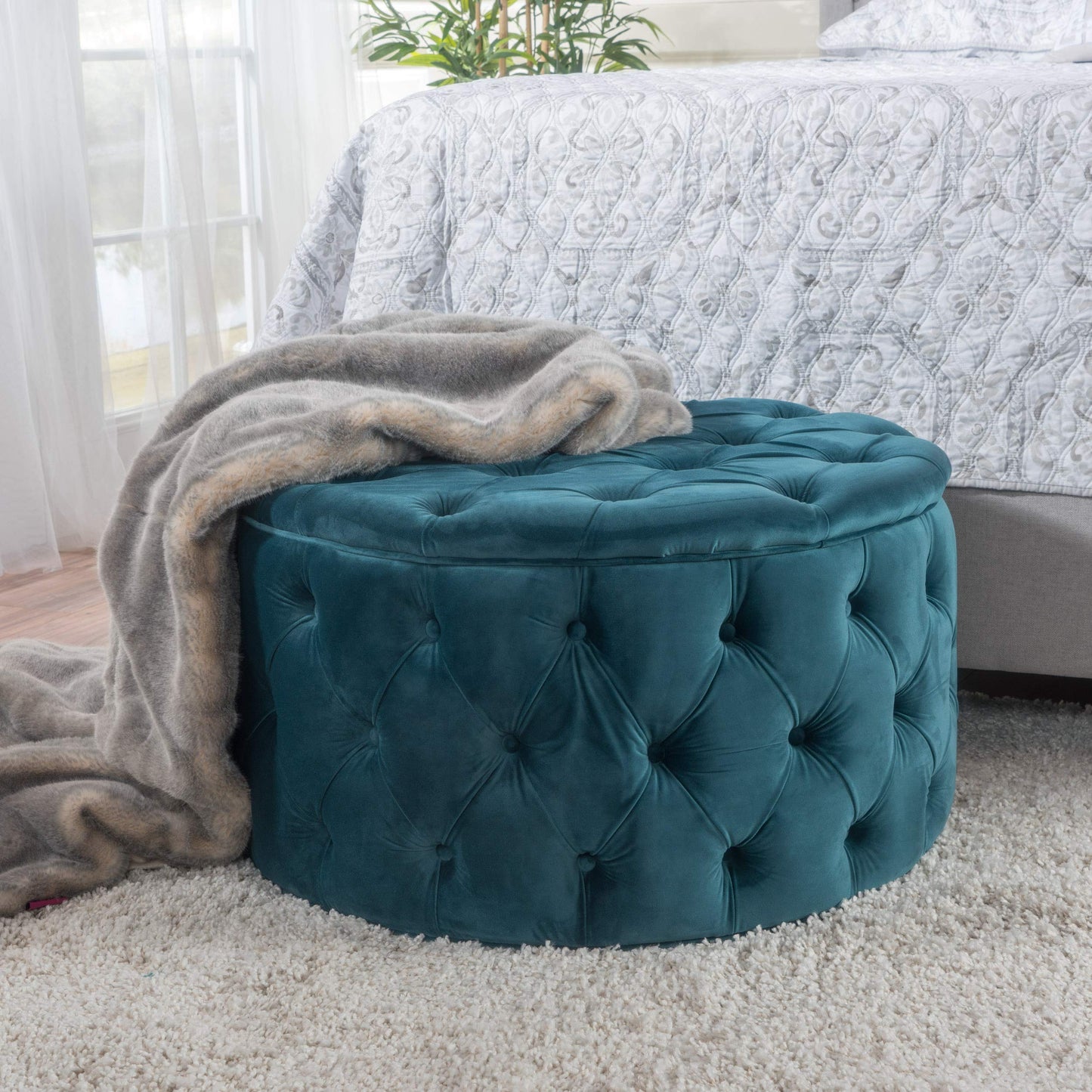 Round Velvet Ottoman by GDFStudio