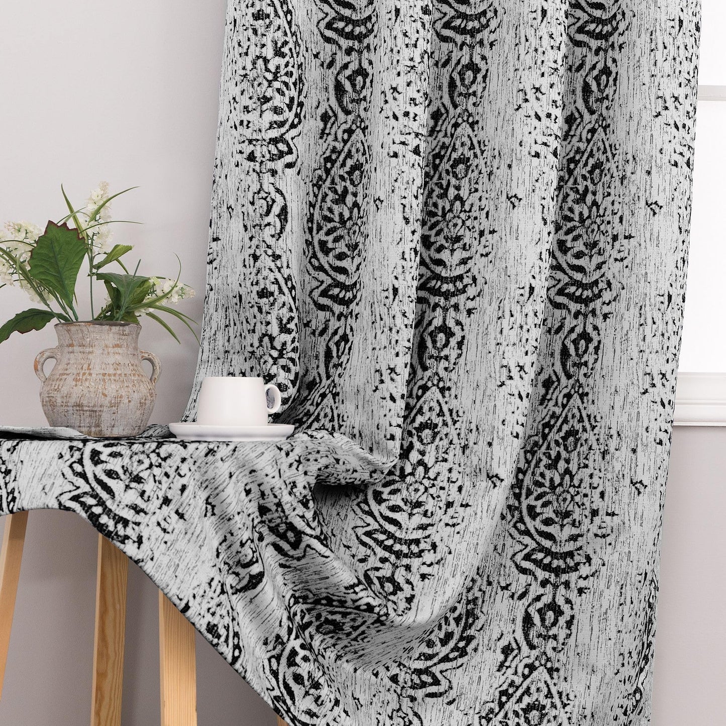 Elegant Black Curtains with Boho Medallion Pattern