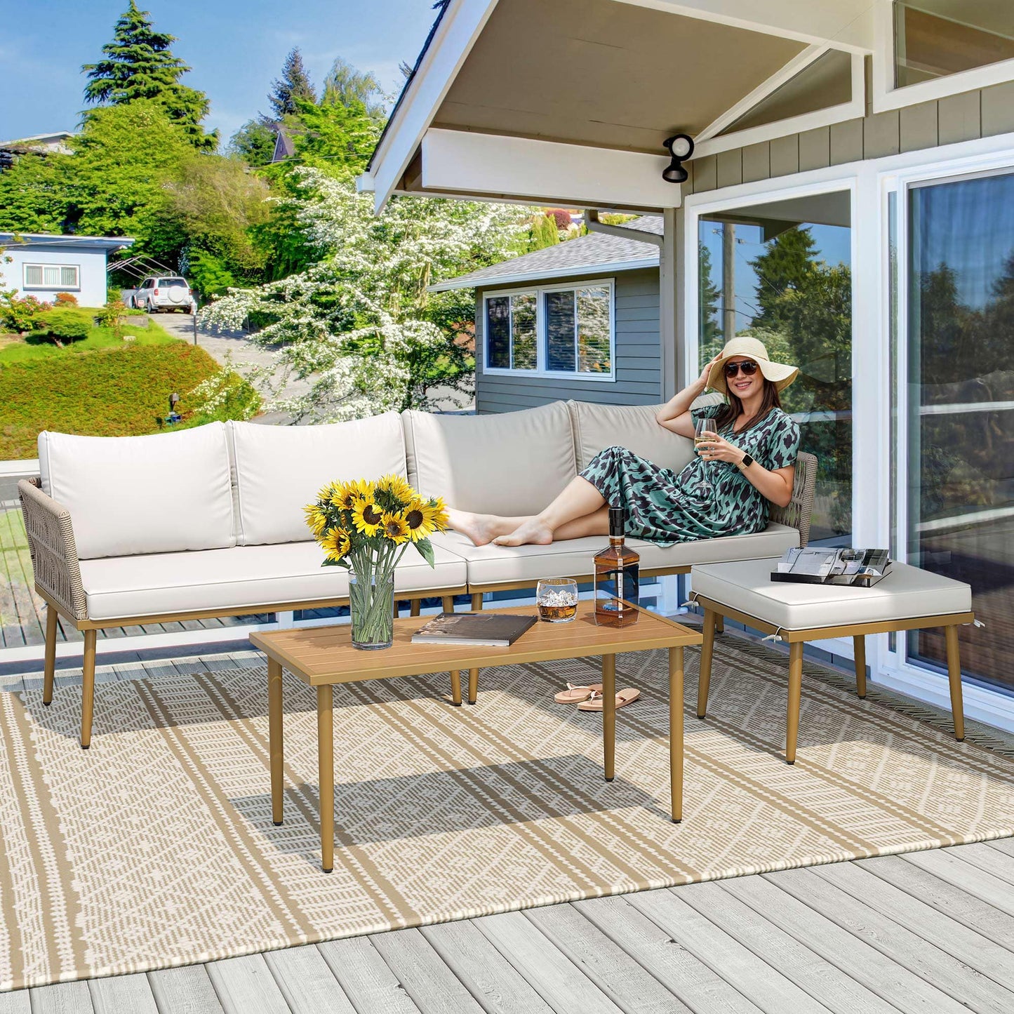 6-Piece Outdoor Rattan Sectional Sofa Set