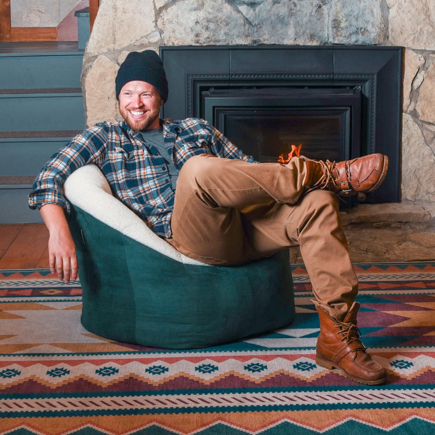 Big Joe Milano Bean Bag Chair, Oat Sherpa and Sage Vegan Suede, Soft Polyester, 2.5 feet