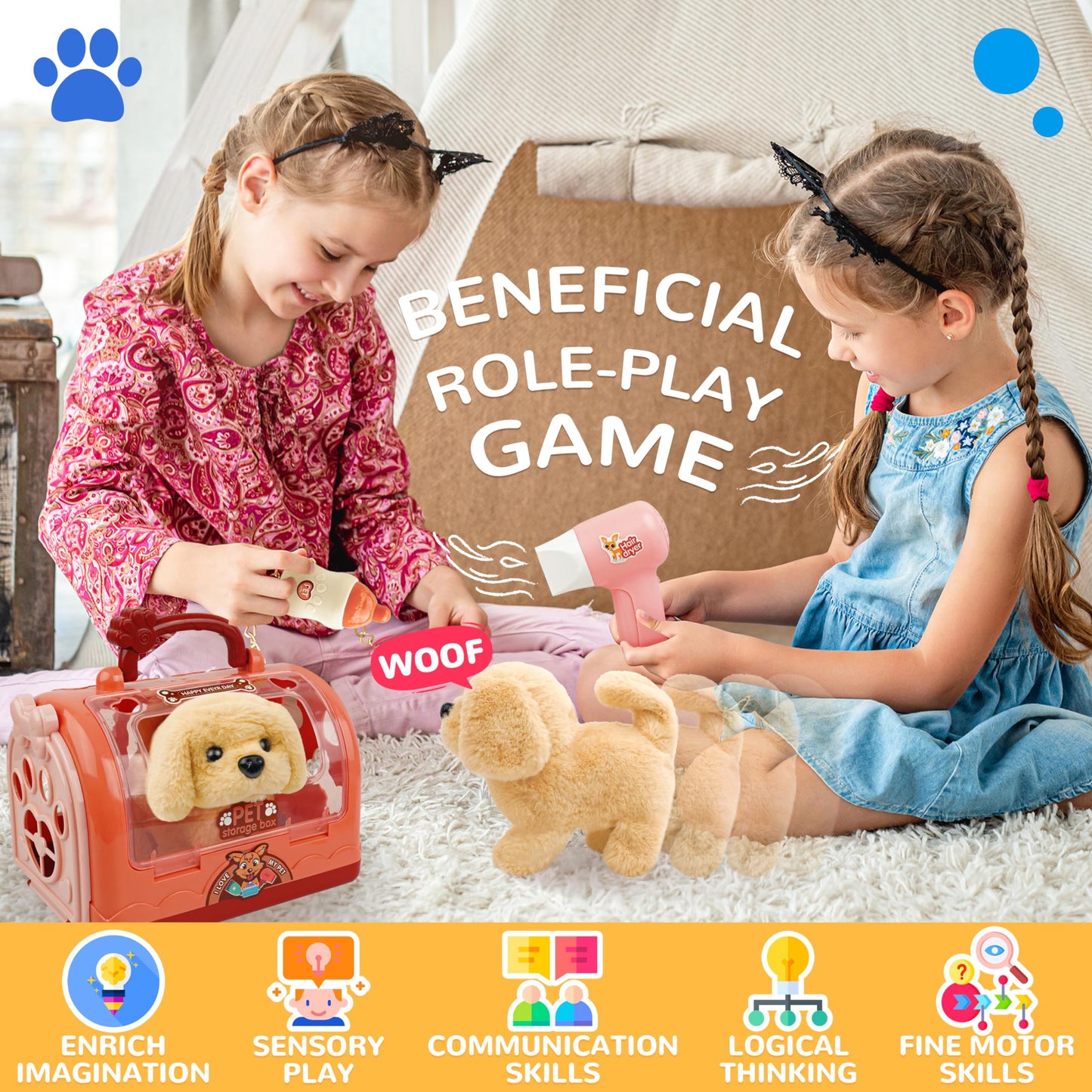 Interactive Electric Puppy Toy with Carrier Accessories
