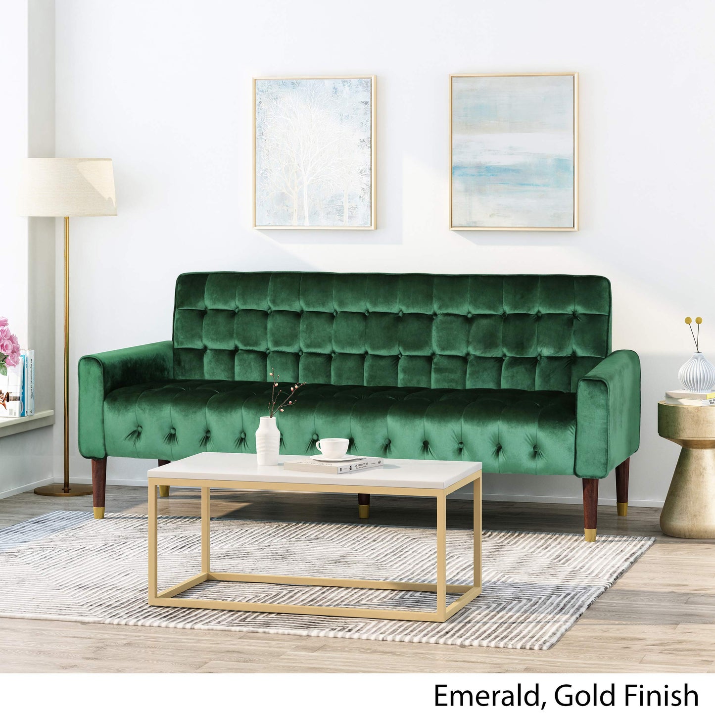 Christopher Knight Velvet Tufted Sofa, Emerald Gold