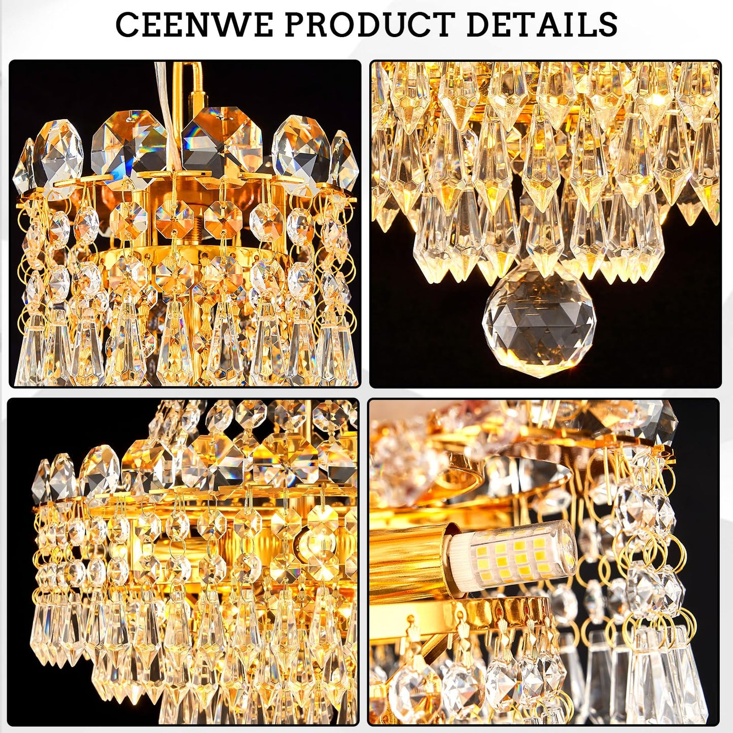 CEENWE 5 Light Gold Fish Crystal Chandelier,French Empire Style Chandeliers,Classic K9 Crystals Rain Drop Fixture for Living Room Foyer Entryway Hotel