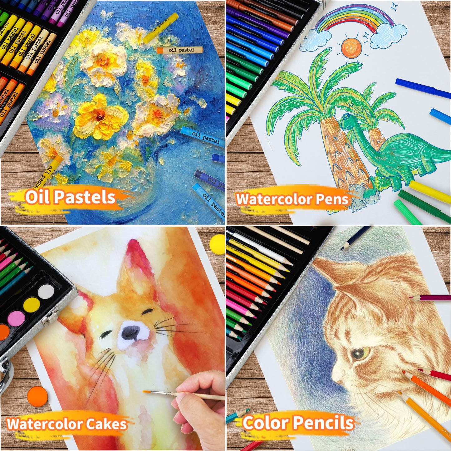 Cokiki Art Supplies, 184-Piece Drawing Art Set, Christmas & Birthday Art Kit for Kids 4 5 6 7 8 9+ with Colored Pencils,Crayons,Oil Pastels,Watercolor Paint Set