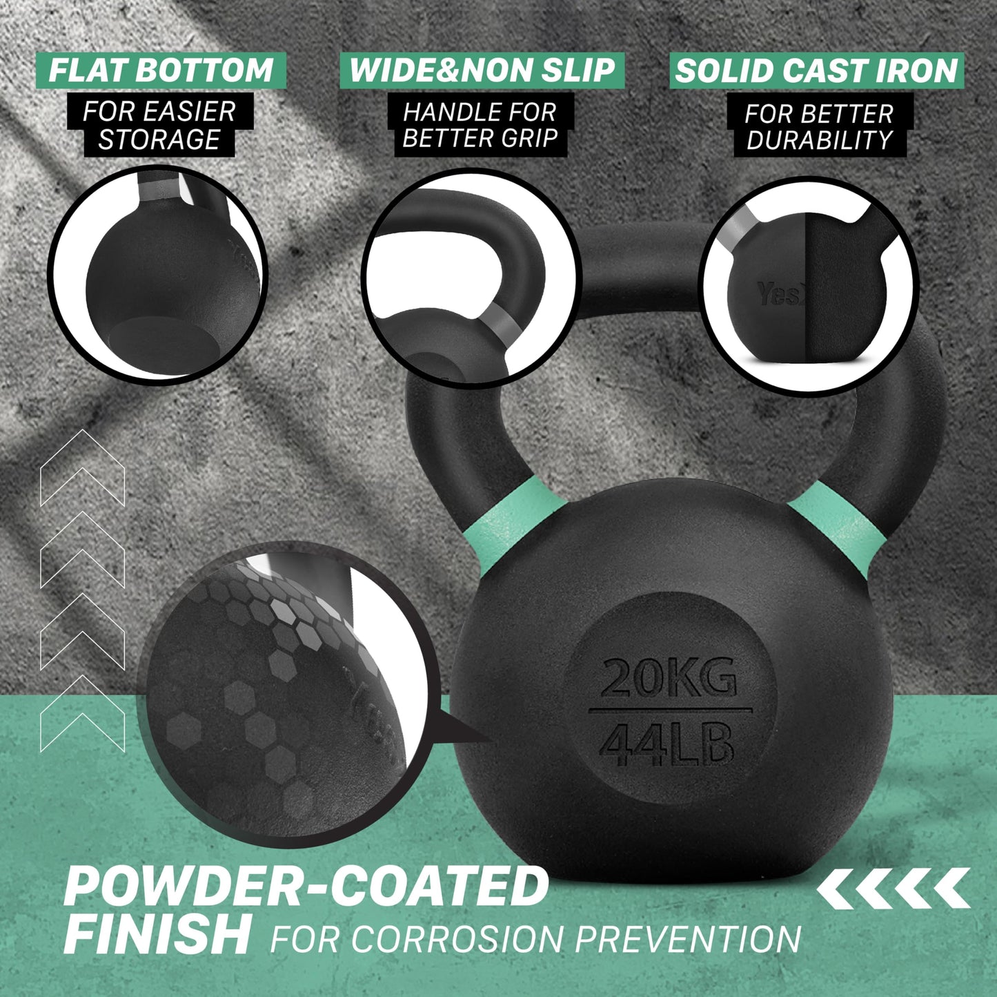20 KG Yes4All Cast Iron Kettlebell with Handle