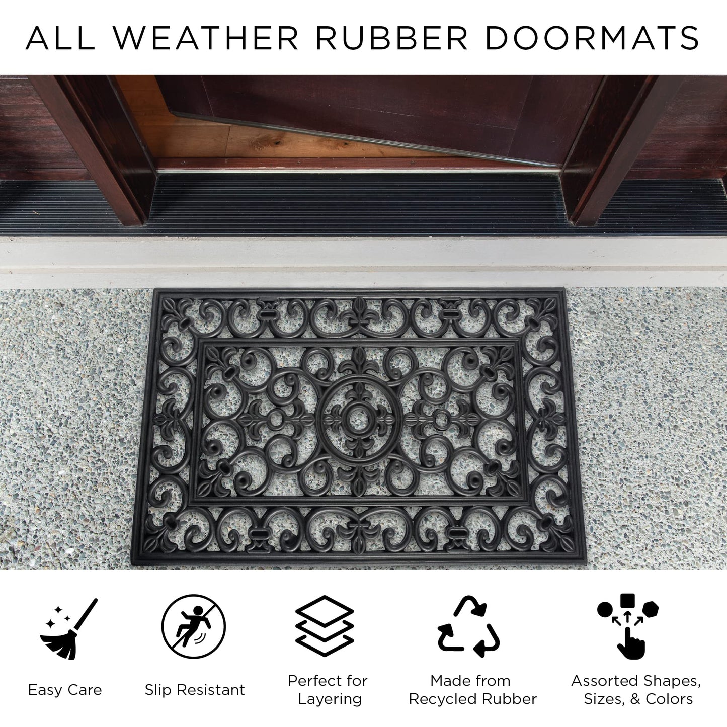 DII All Weather Rubber Doormat, Brown Lattice