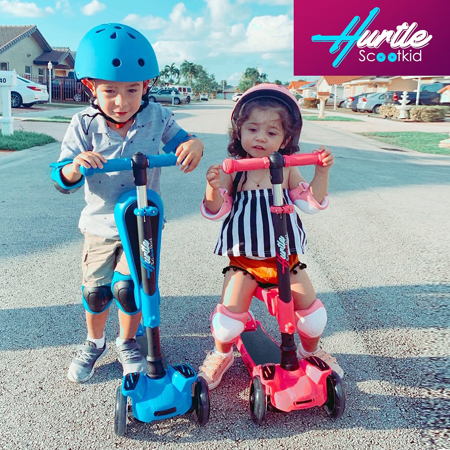 Hurtle Kids Scooter - Child Toddler Kick Scooter Toy with Foldable Seat - 3 Wheel Scooter with Adjustable Height, Anti-Slip Deck, Flashing Wheel Lights, for Boys/Girls 1-12 Year Old, Teal