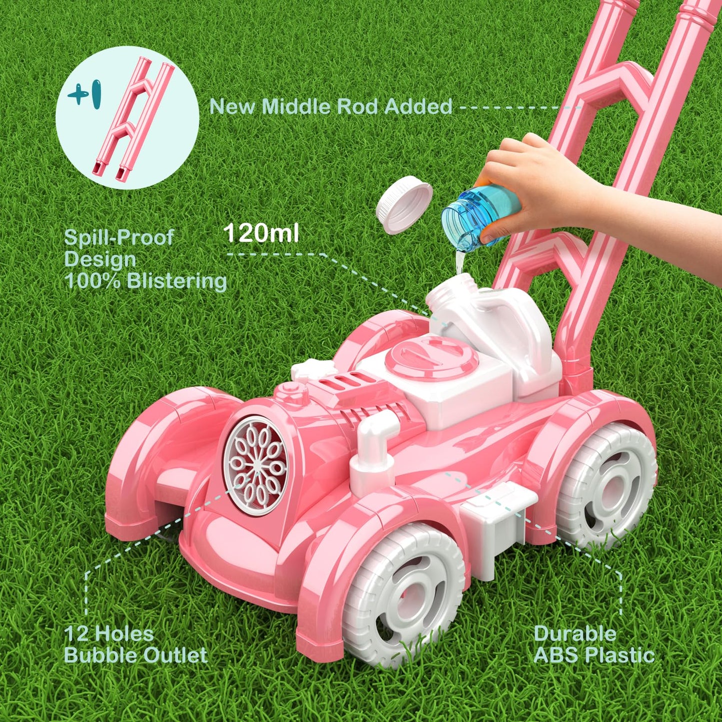Bubble Lawn Mower Toy for Toddlers - Pink