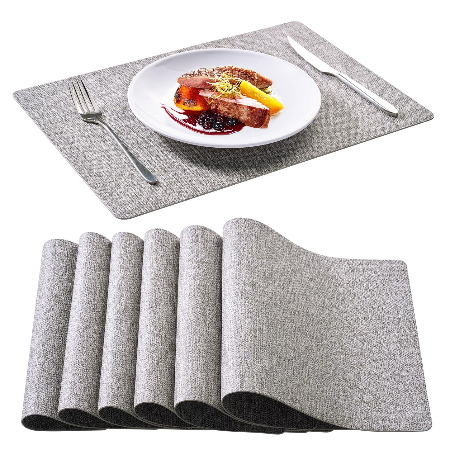 6 Faux Leather Placemats for Dining Table