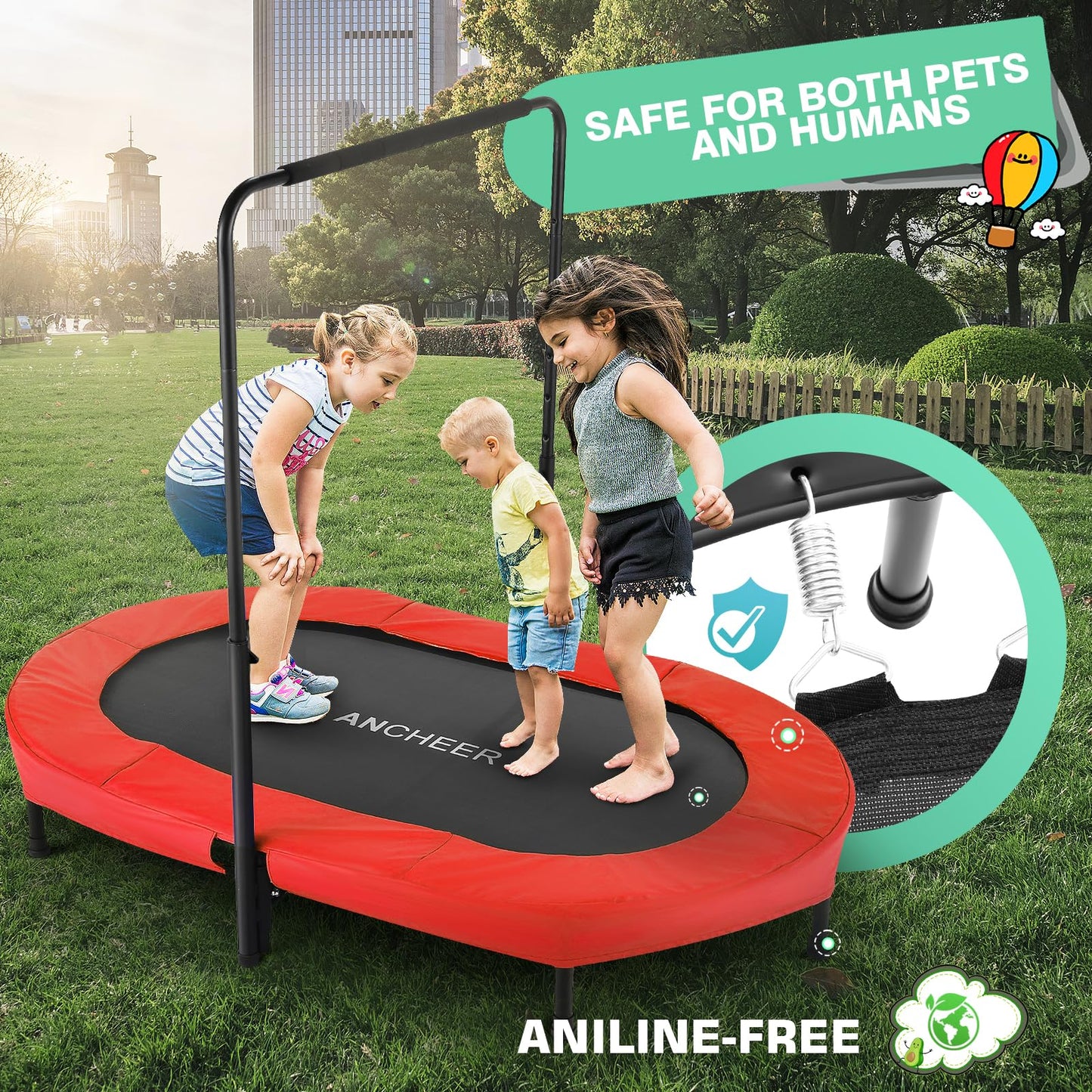 ANCHEER 56" Kids Trampoline with Adjustable Handle