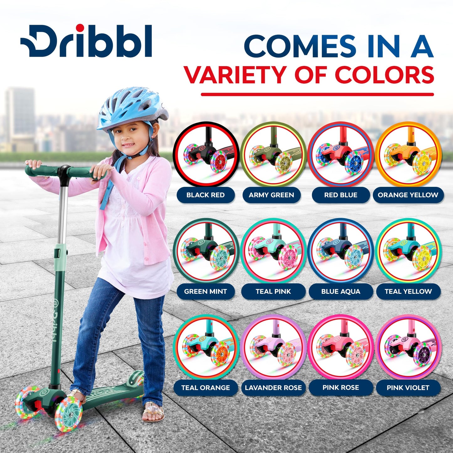 Dribbl Kids 3-Wheel Scooter with Adjustable Handlebar