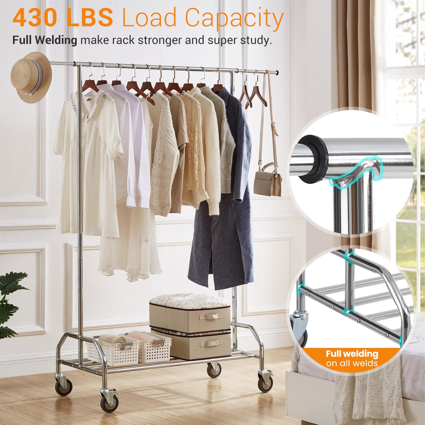 Heavy Duty Adjustable Clothing Rack on Wheels