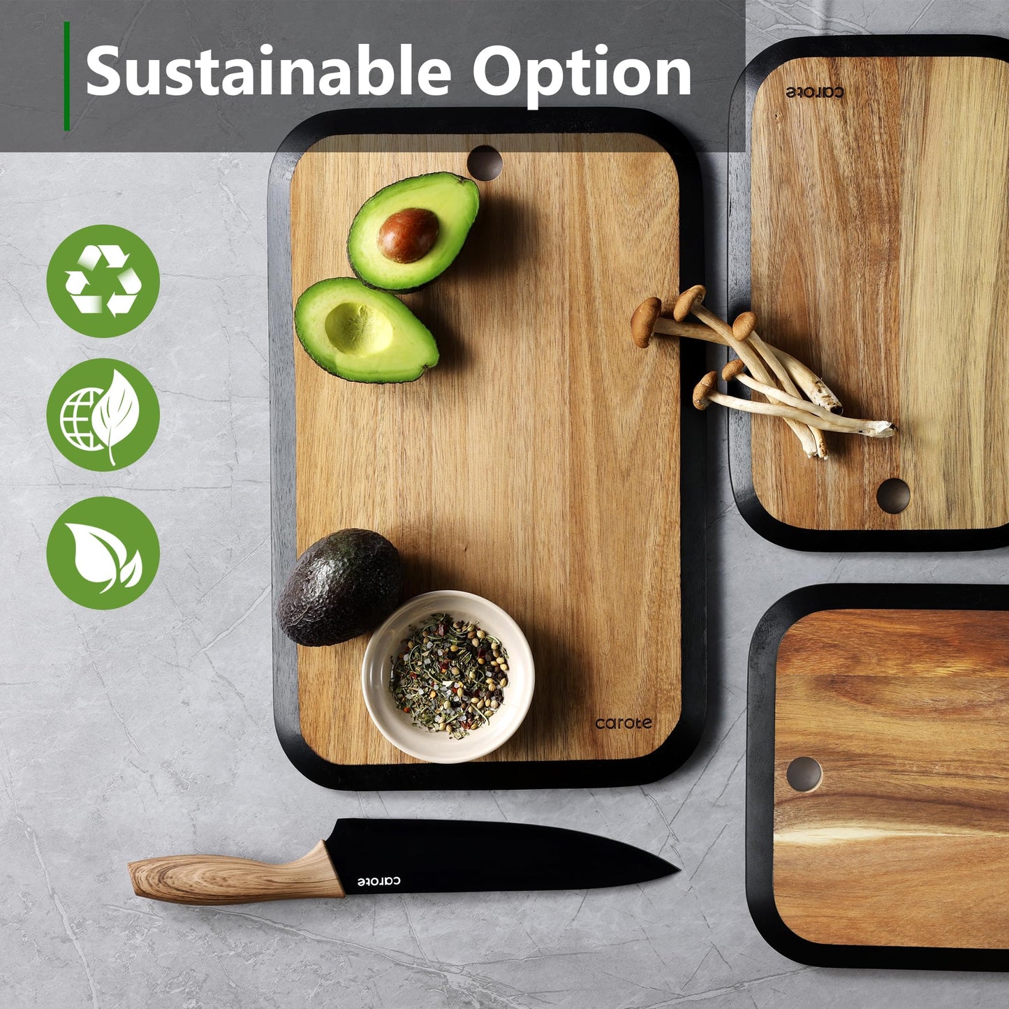 3pcs Acacia Wood Cutting Boards Set for Kitchen