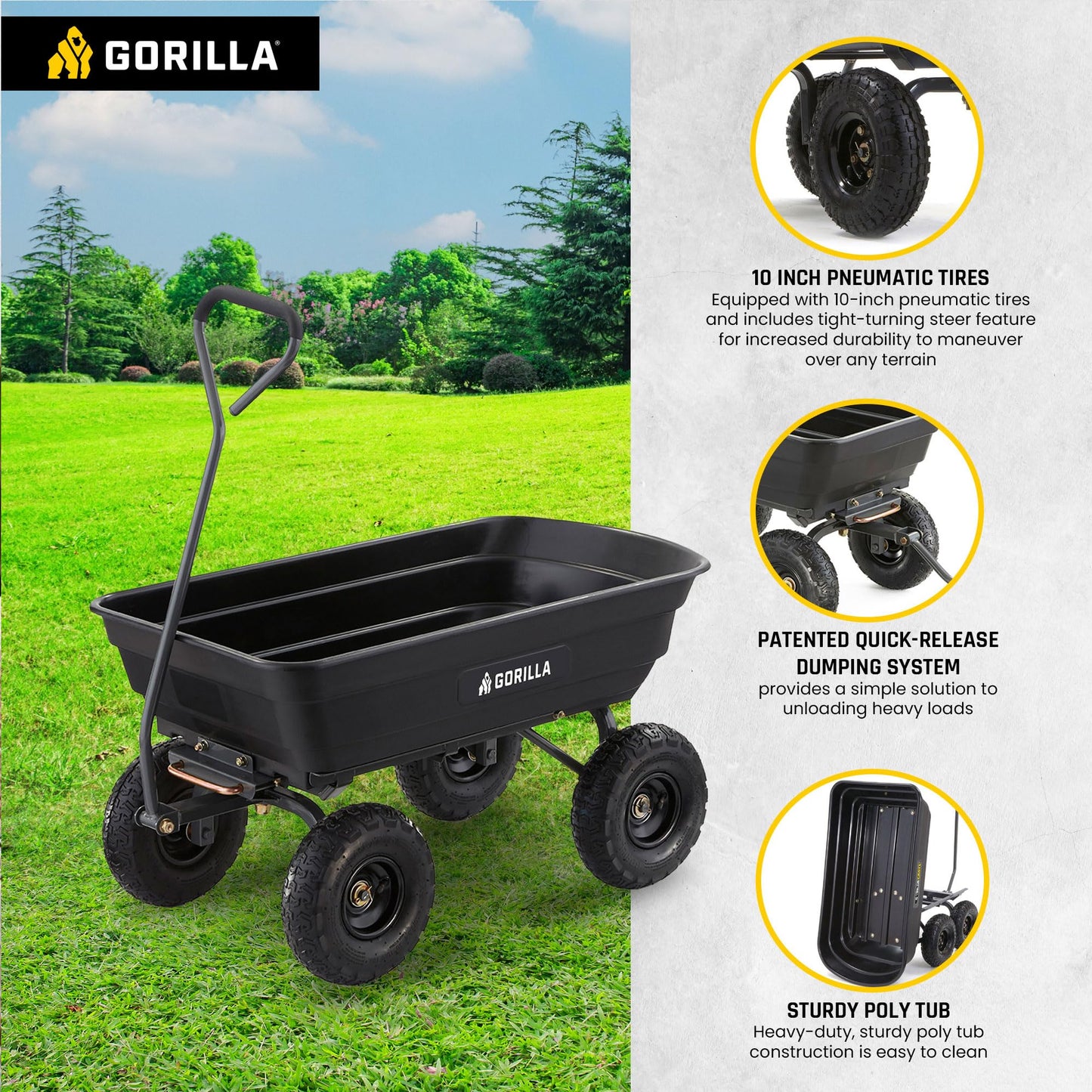 Gorilla Carts Heavy-Duty Utility Cart, 600 lb Capacity