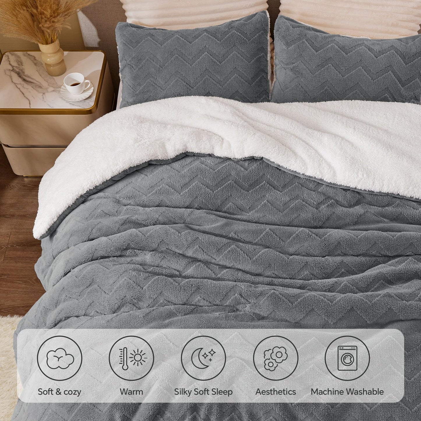 BEDELITE Fluffy Twin Comforter Set - Sherpa Grey