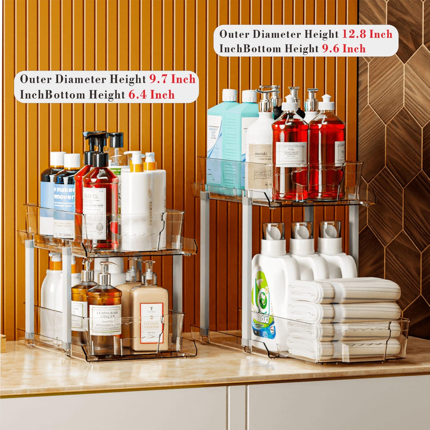 Clear 2-Tier Under Sink Organizer with Dividers