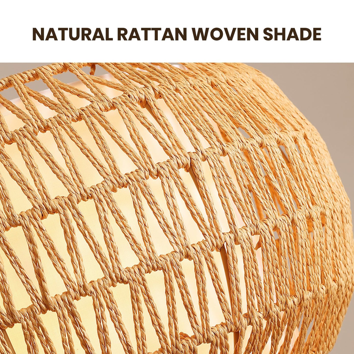 7PMBEANE Rattan Chandeliers for Dining Room, 5-Lights Woven Wicker Boho Chandelier Light Fixture with Fabric Shade,Rustic Pendant Light for Kitchen Island Bedroom Living Room