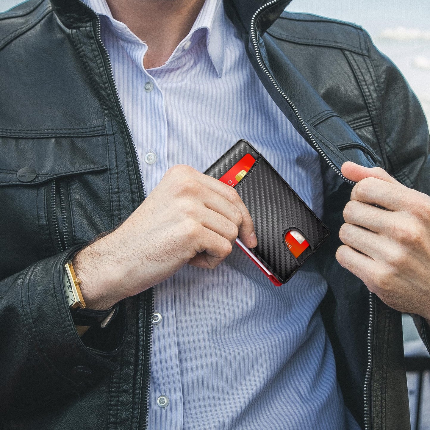 Men's RFID Blocking Slim Wallet with Money Clip