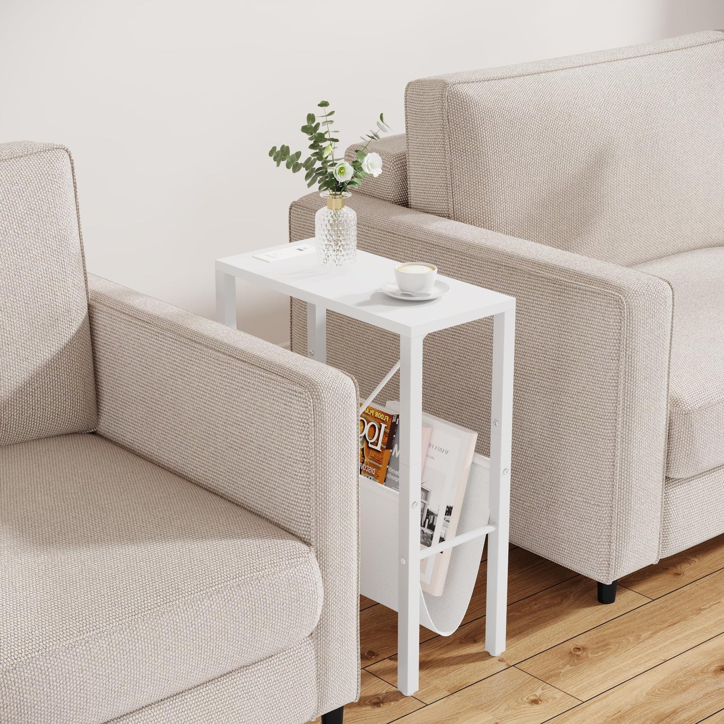 Narrow Side Table with USB Ports & Storage
