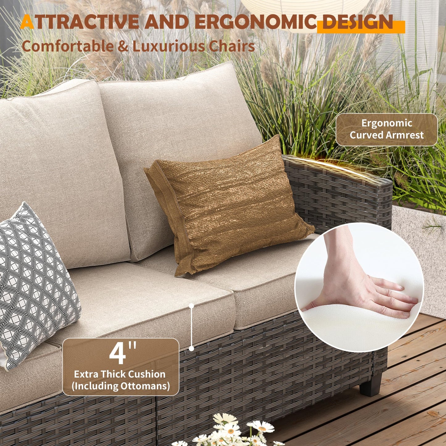 6-Piece Outdoor Sectional Sofa Set with Cushions