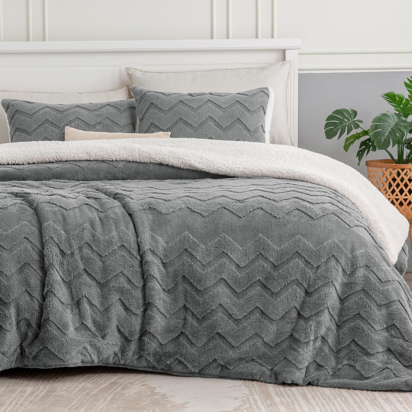 BEDELITE Fluffy Twin Comforter Set - Sherpa Grey