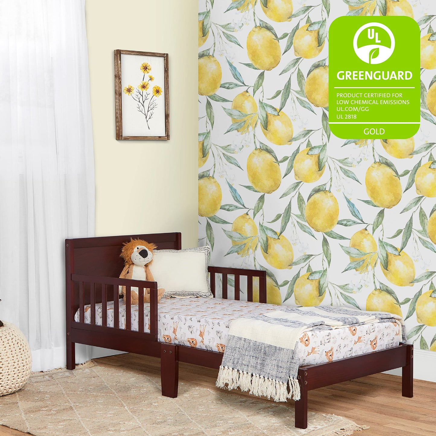 Dream On Me Brookside Toddler Bed In Espresso, Greenguard Gold Certified, JPMA Certified, Low To Floor Design, Non-Toxic Finish, Safety Rails, Made Of Pinewood