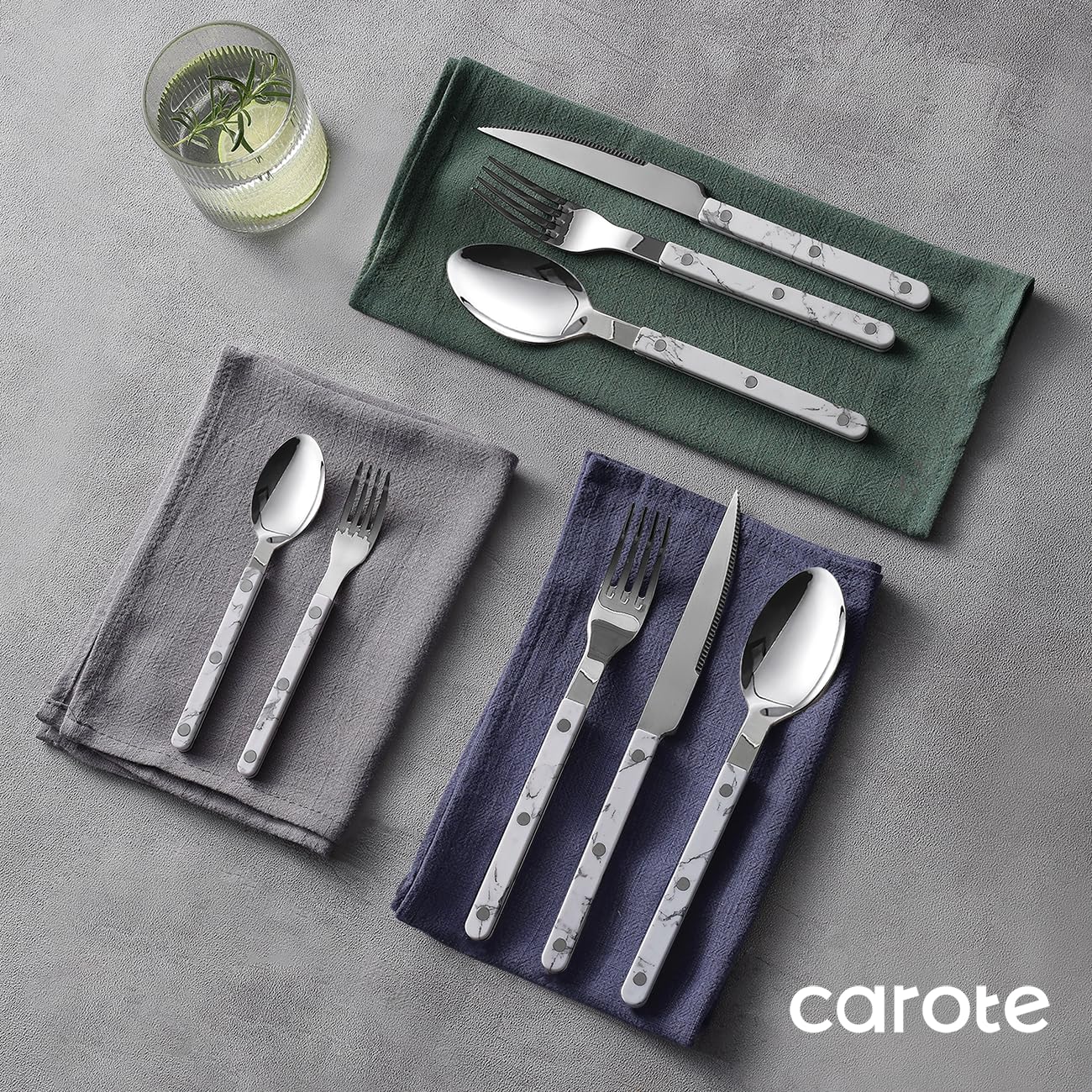 CAROTE 20-Piece Silverware Set, White Flatware set for 4, Stainless Steel Kitchen Utensil Set, Tableware Cutlery Set for Home