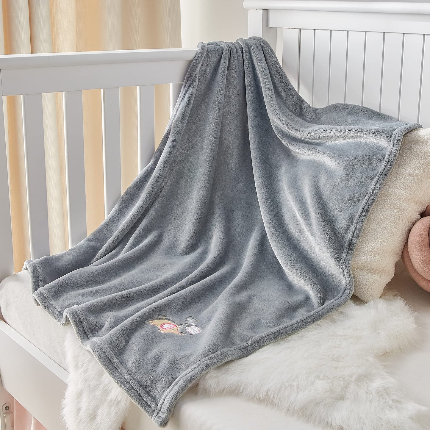 BEDELITE Baby Blankets for Boys Girls 30" x 40", Soft Cozy Fuzzy Fleece Blanket with Embroidered Elephant, Warm Breathable Infant Newborn Toddler Blanket for Crib Stroller Travel, Grey