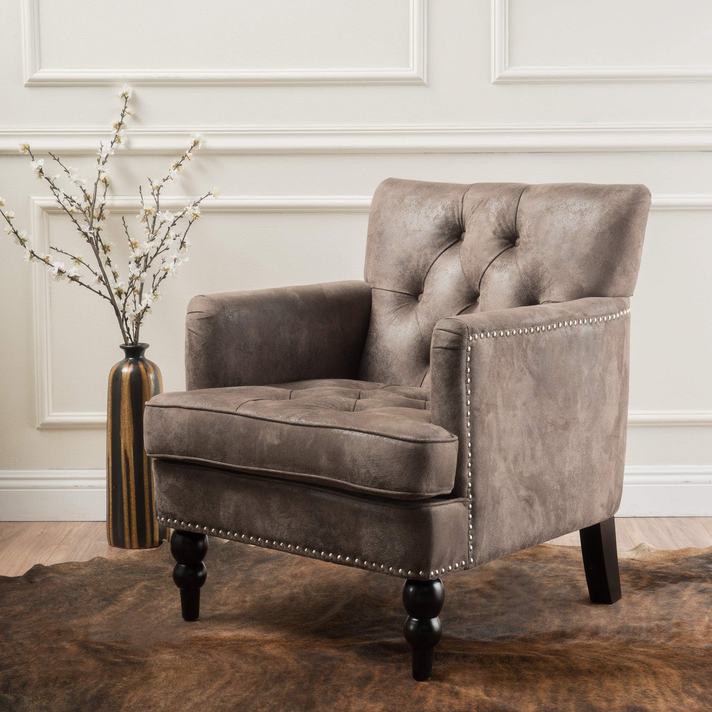 Tufted Club Chair with Nailhead Accents