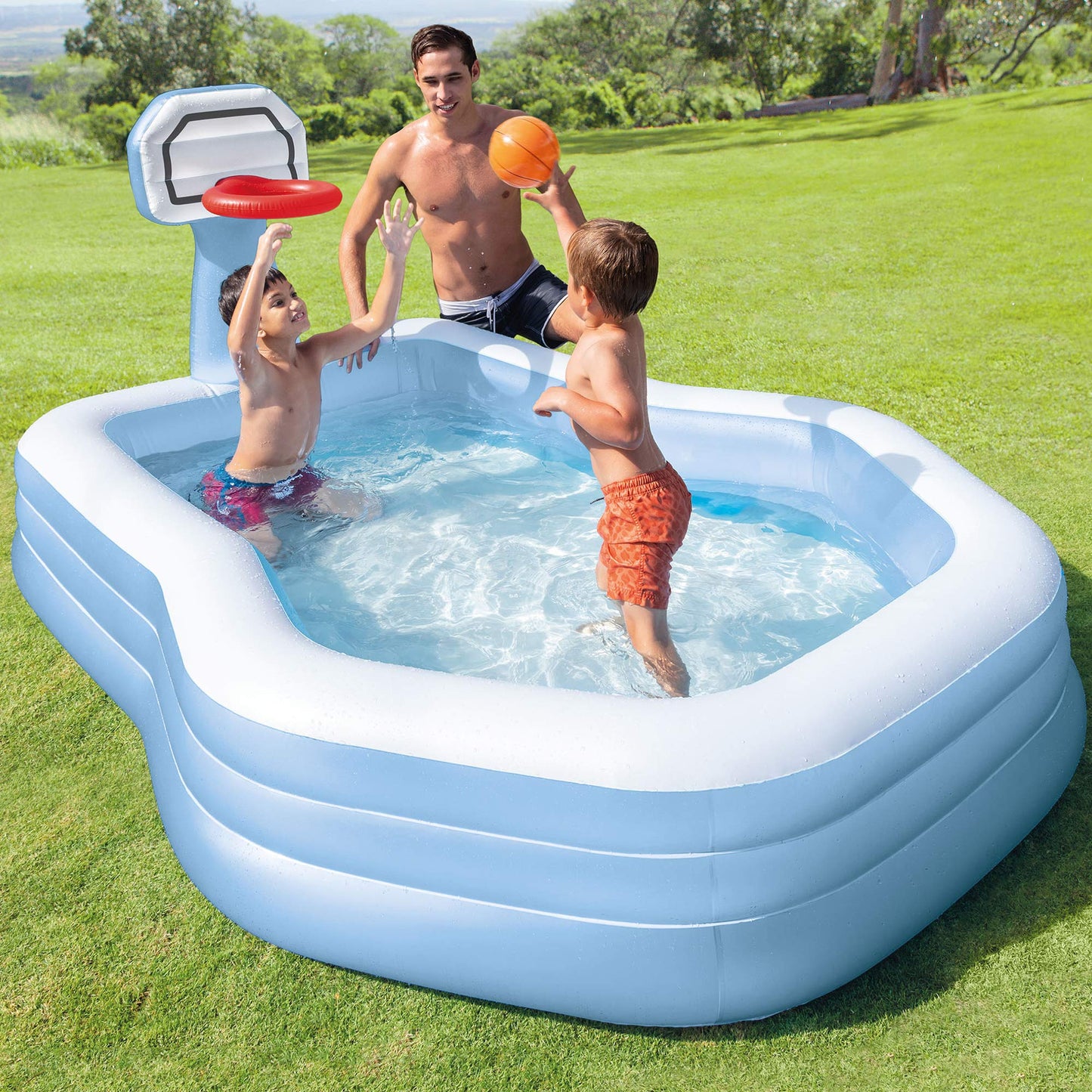 Intex 57183EP 101 Inch Swim Center Shootin' Hoops Inflatable Family Swimming Pool, Blue