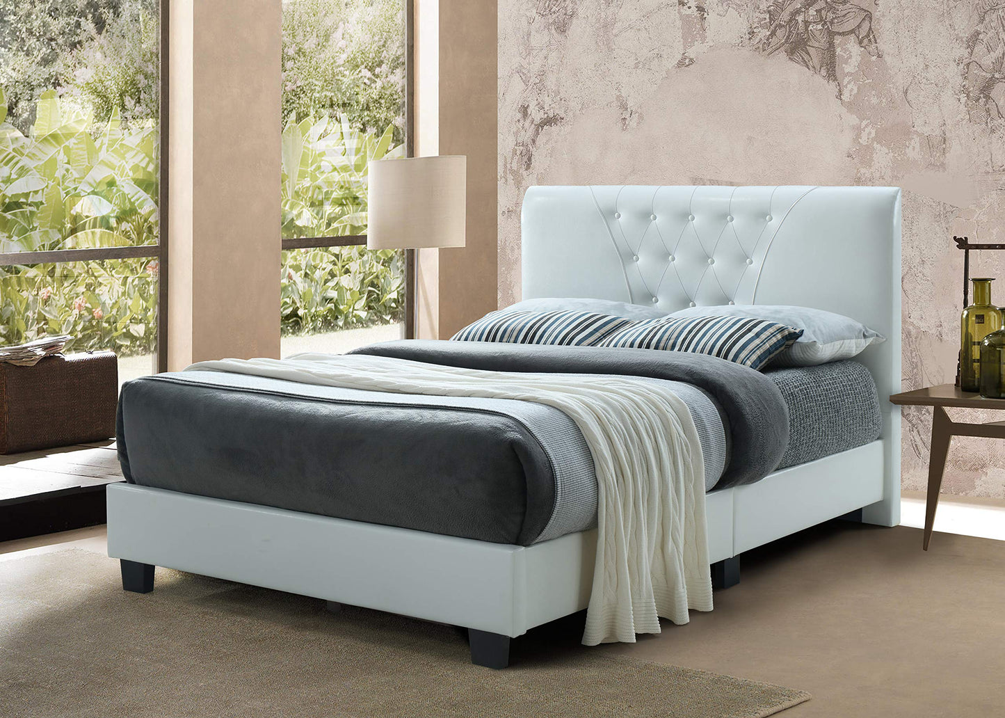 Hodedah Upholstered Bed Platform, Twin, White
