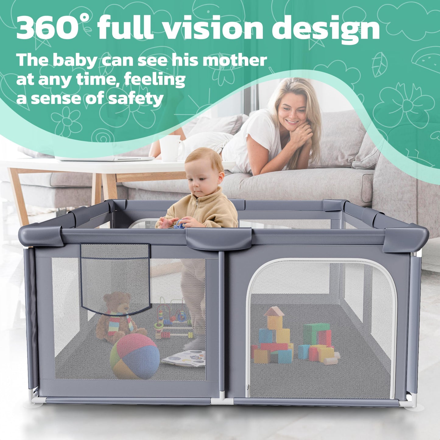 Baby Playpen 50x50 Inch Soft Mesh Fence