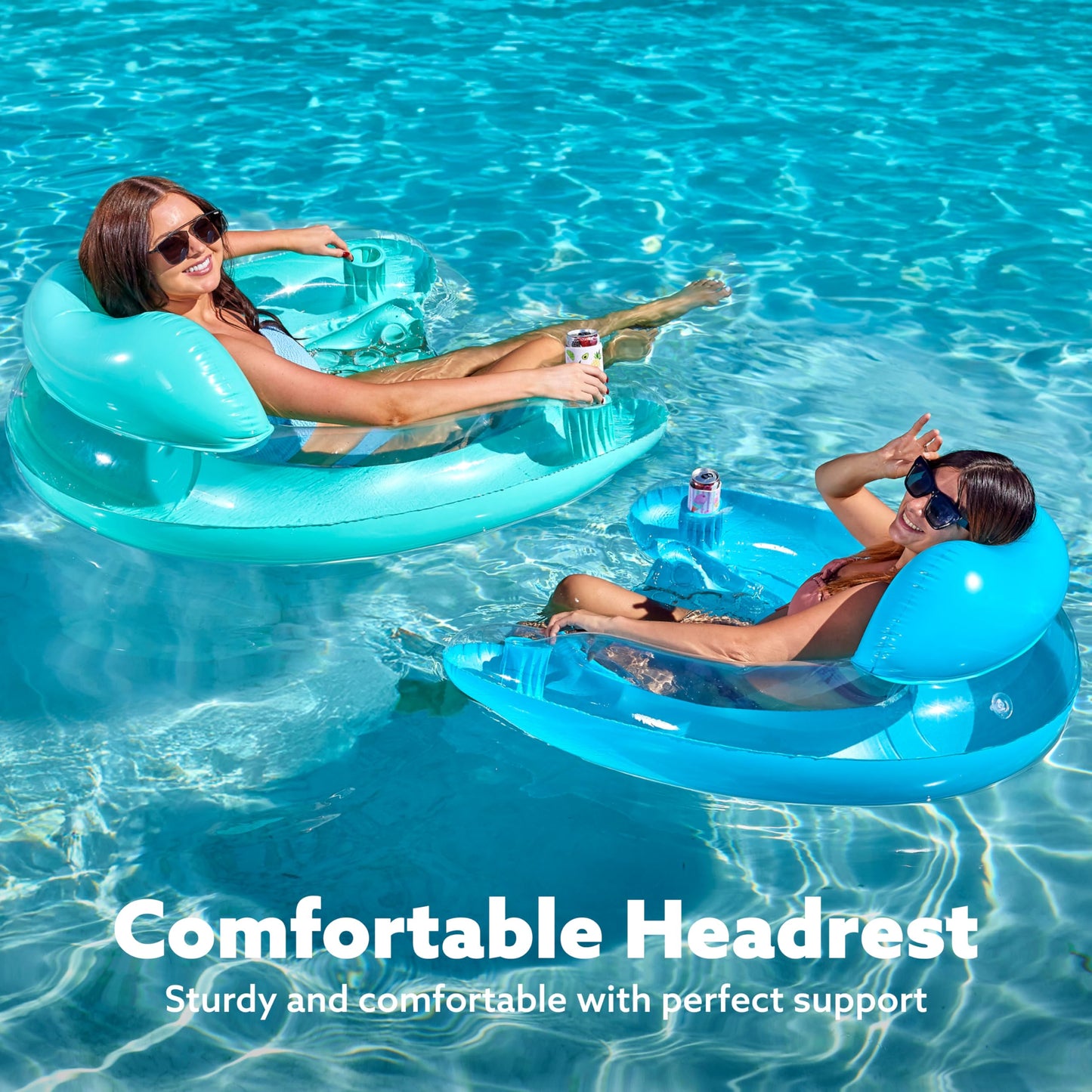 2 Pack Inflatable Pool Chairs with Cup Holders