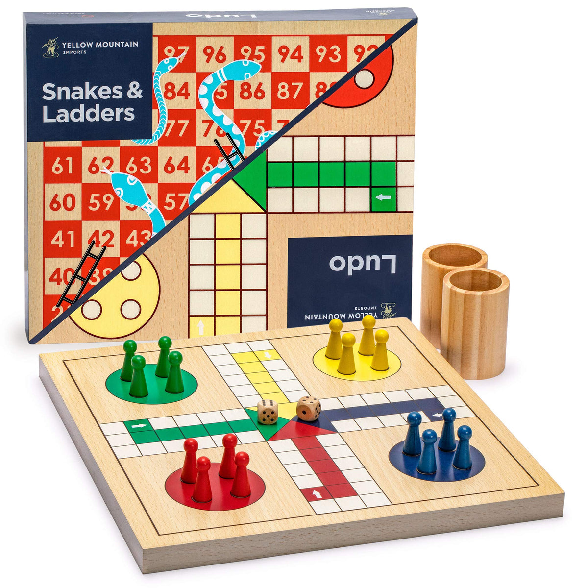 Yellow Mountain Imports 2-in-1 Snakes and Ladders Ludo Set