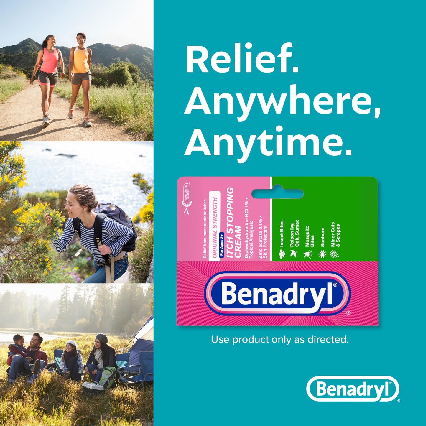 Benadryl Original Strength Itch Stopping Anti-Itch Cream, Diphenhydramine HCl Topical Analgesic & Zinc Acetate Skin Protectant, Relief from Most Outdoor Itches, 1 oz