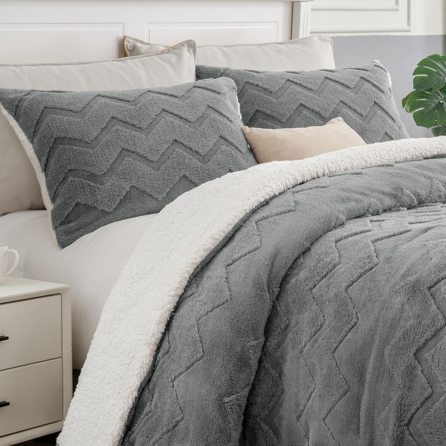 BEDELITE Fluffy Twin Comforter Set - Sherpa Grey