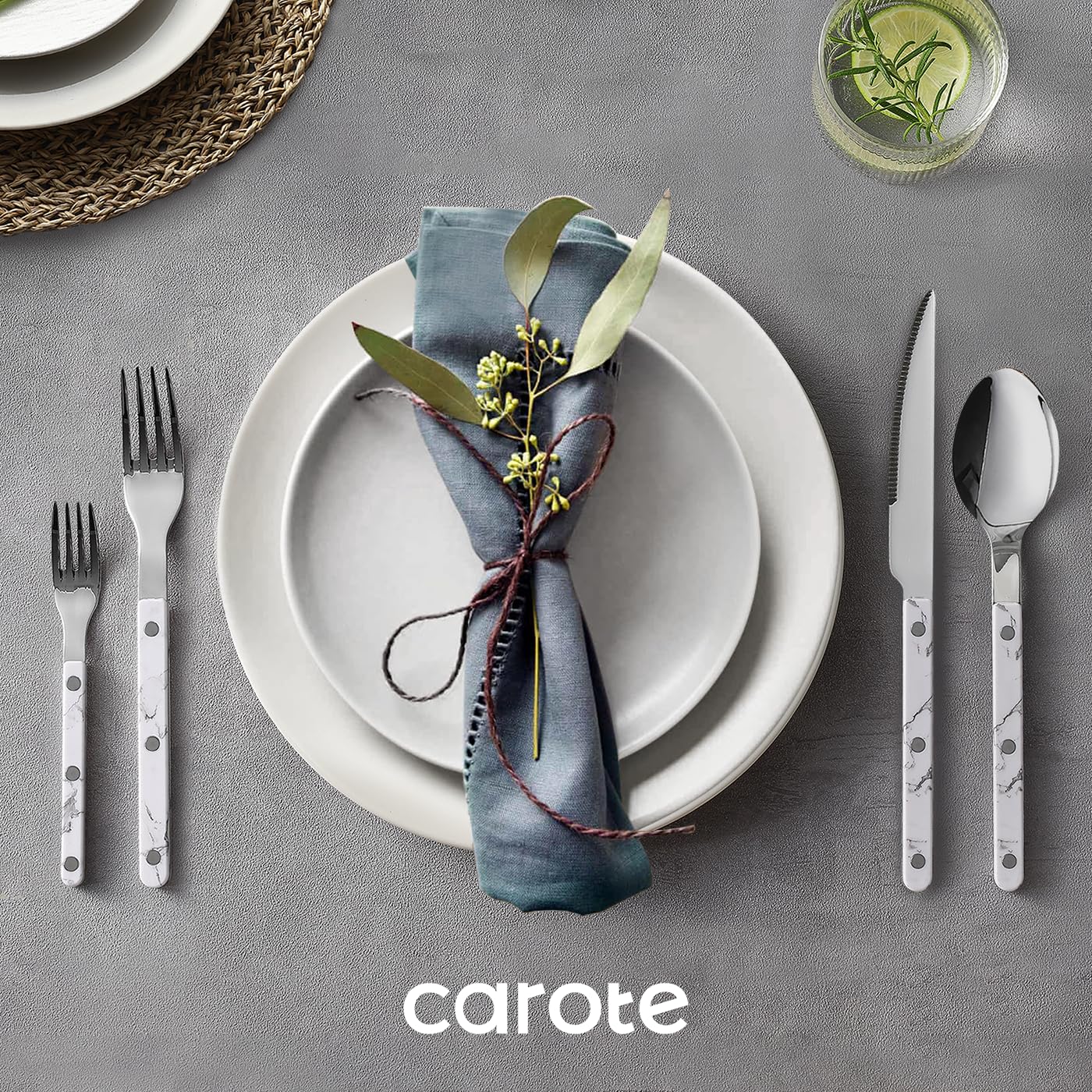 CAROTE 20-Piece Silverware Set, White Flatware set for 4, Stainless Steel Kitchen Utensil Set, Tableware Cutlery Set for Home