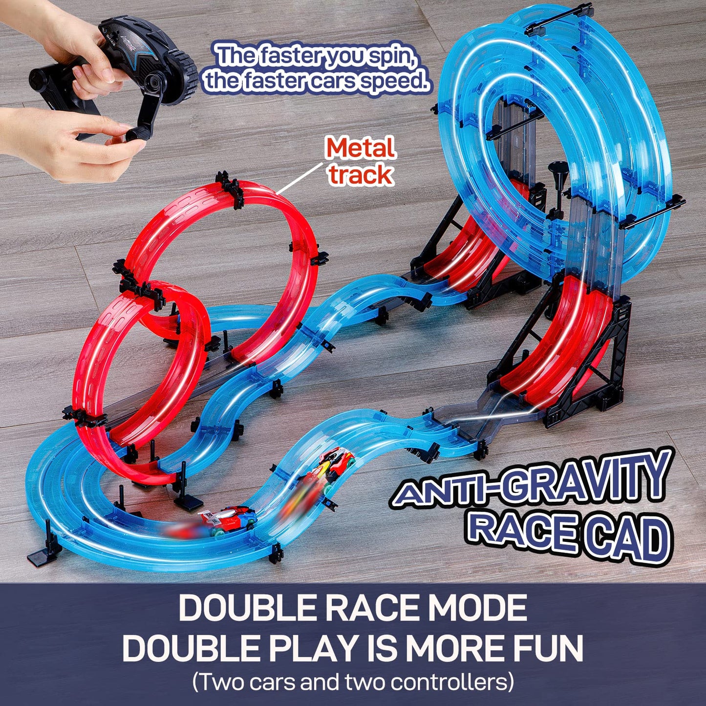 INSGEN Slot Car Race Track Sets for Kids, Hot Magnetic Attraction Track Builder, Electric Remote Control Track Car Birthday Toys for Boys Kids Age 6 7 8-12