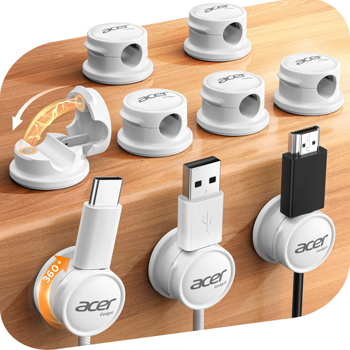 9 Pack Acer Magnetic Rotating Cable Clips Organizer