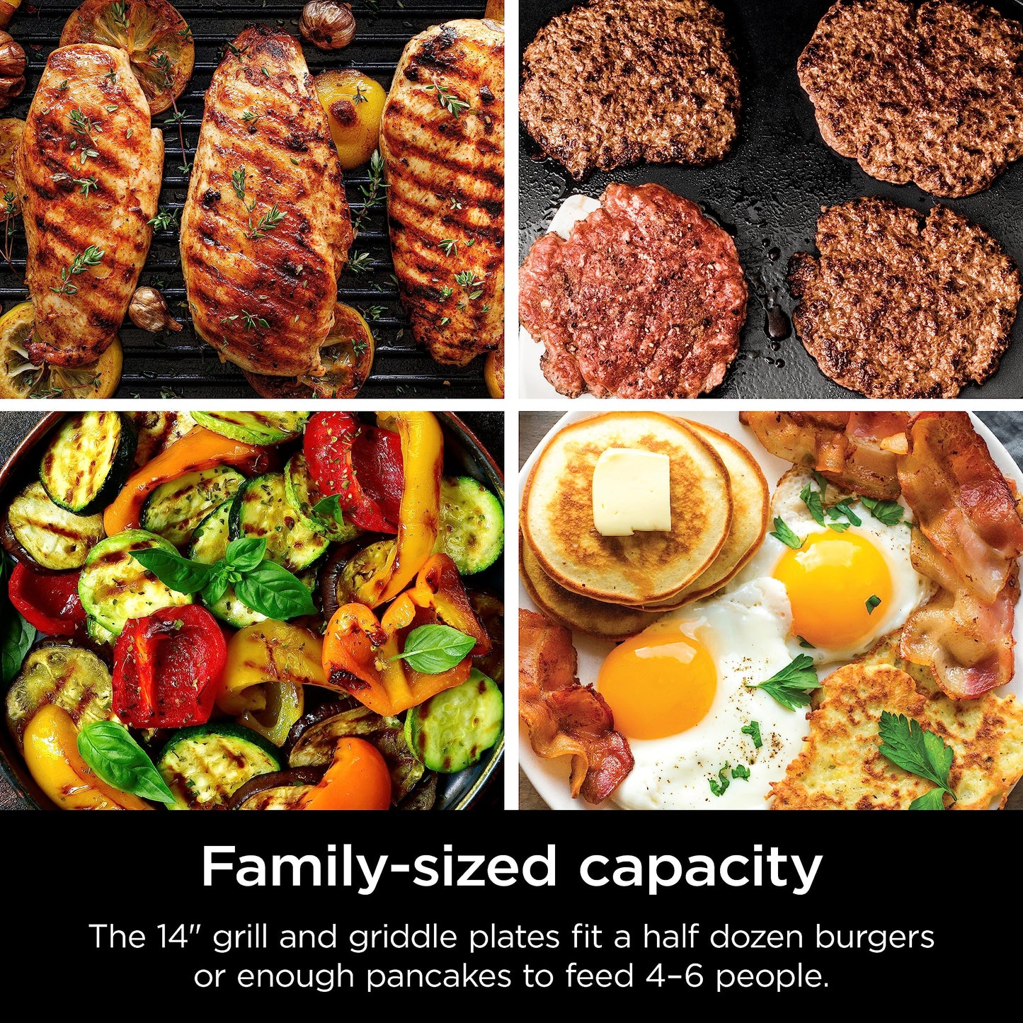 Ninja GR101 Sizzle Smokeless Indoor Grill & Griddle, 14'' Interchangeable Nonstick Plates, Dishwasher-Safe Removable Mesh Lid, 500F Max Heat, Even Edge-to-Edge Cooking, Grey/Silver