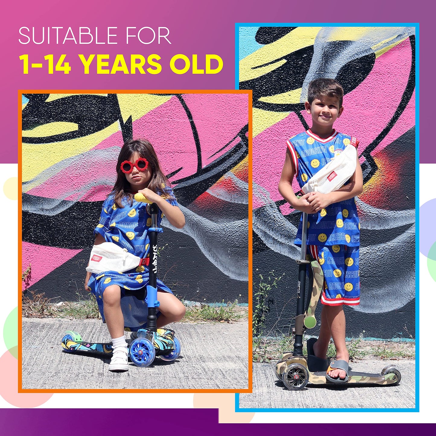 Hurtle Kids Scooter - Child Toddler Kick Scooter Toy with Foldable Seat - 3 Wheel Scooter with Adjustable Height, Anti-Slip Deck, Flashing Wheel Lights, for Boys/Girls 1-12 Year Old, Teal