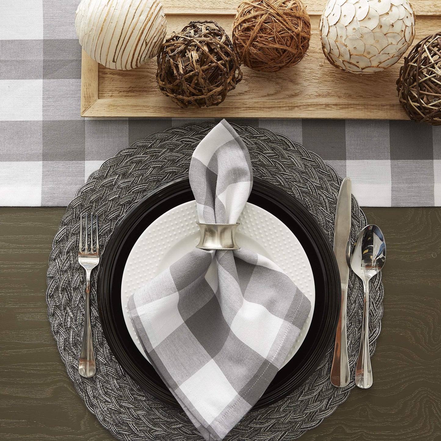 DII Gray & White Buffalo Check Napkin Set
