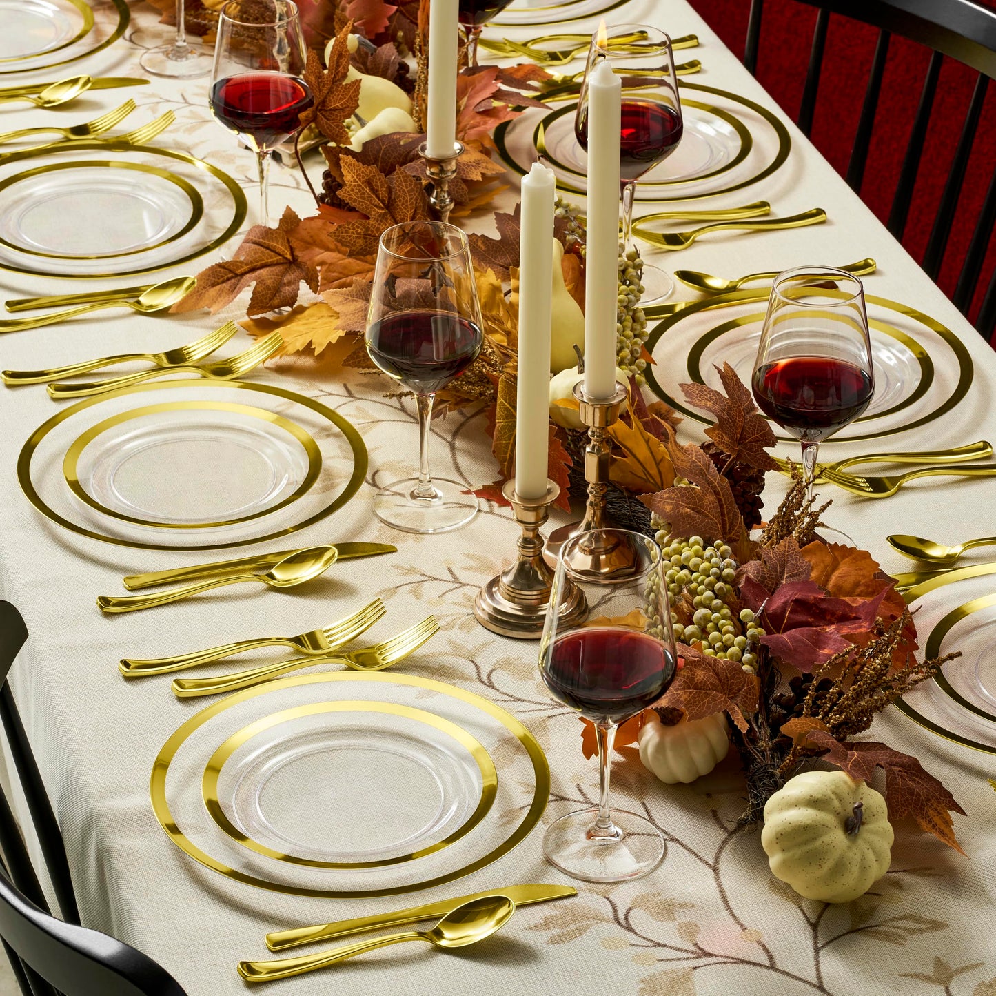 Clear & Gold Disposable Plates for 50 Guests