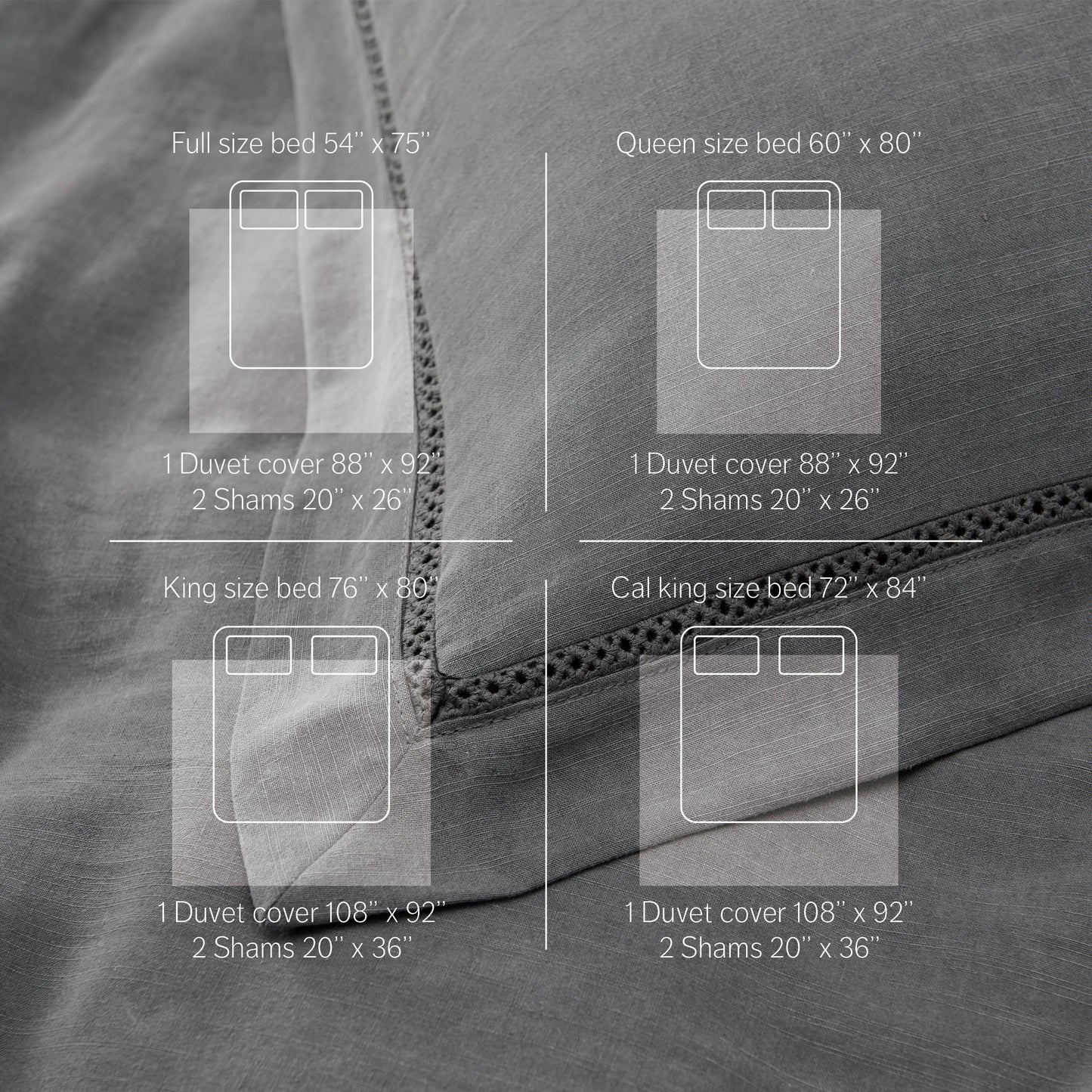 Linen Duvet Cover Set - Queen Size, Charcoal Grey