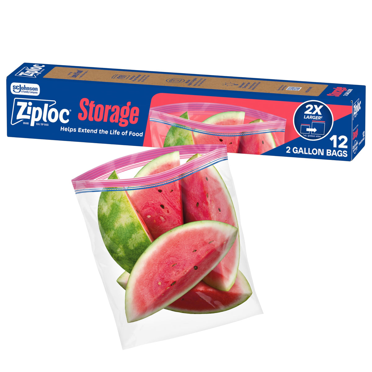 12 Count Ziploc 2 Gallon Stand-Up Food Storage Bags