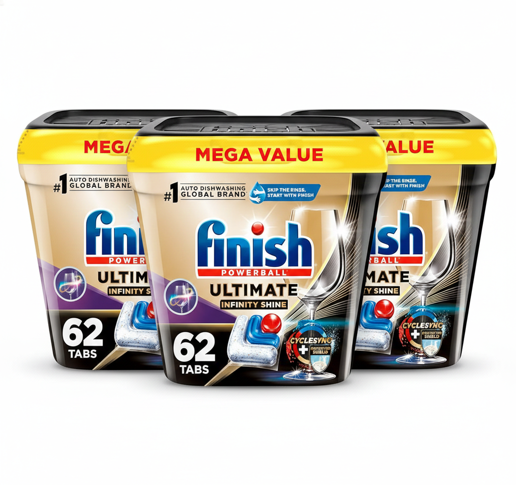 3 Pack 62 Count Finish Ultimate Dishwasher Pods Detergent