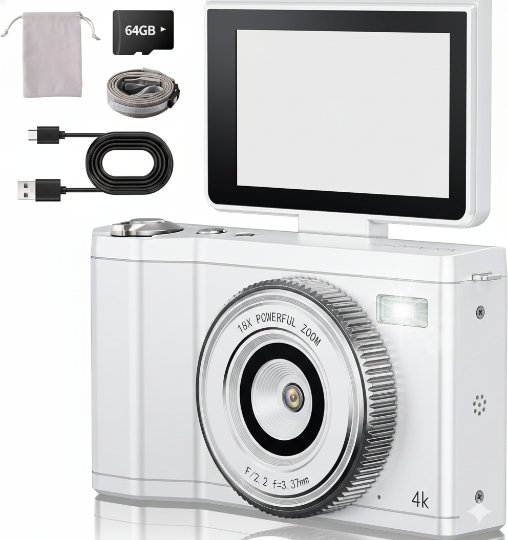 4K 64MP Autofocus Vlogging Digital Camera 64GB
